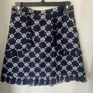 NWT Draper James Skirt Womens 4 Navy Blue White Floral Lattice Ruffle